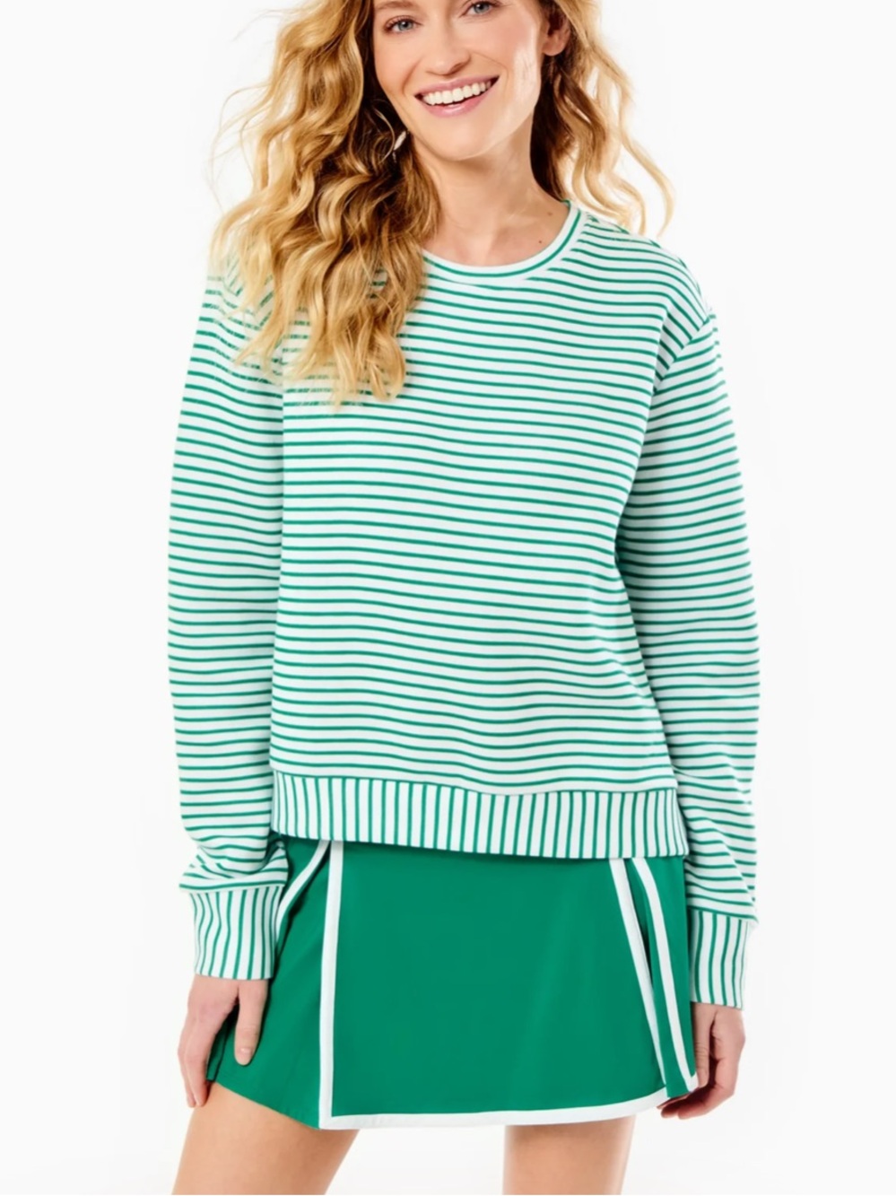 NWOT Addison Bay Bloom Popover Green and White Striped Top